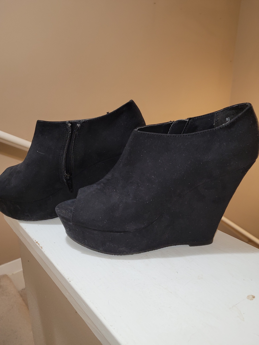 Mossimo Supply Co. Black Suede Peep-Toe Wedge Booties